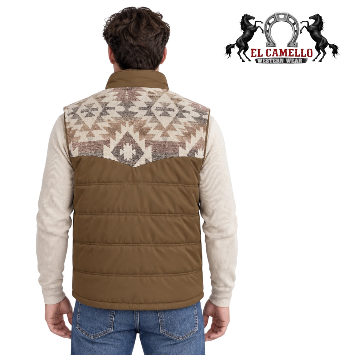 Montero Men’s Brown Aztec Print Quilted Western Vest MT0881