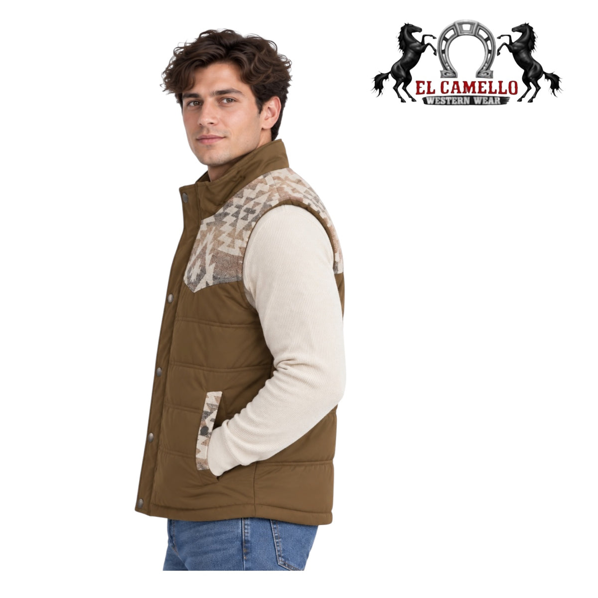 Montero Men’s Brown Aztec Print Quilted Western Vest MT0881