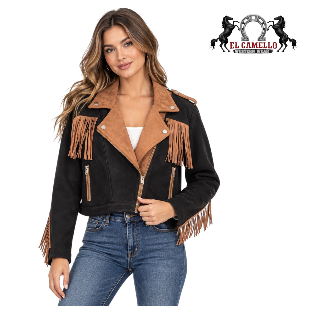 ROCK&ROLL Women’s Black & Tan Western Fringe Jacket