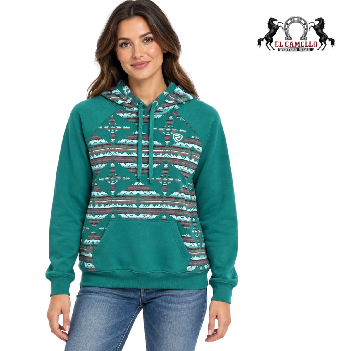 Rock&Roll Women’s Turquoise Aztec Print Pullover Western Hoodie