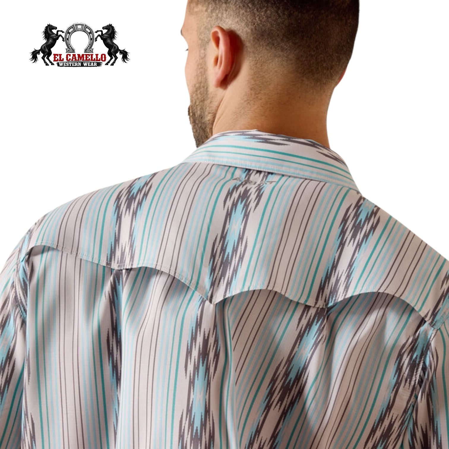 Ariat Men’s Western Performance Snap Shirt – Turquoise & Brown Stripe