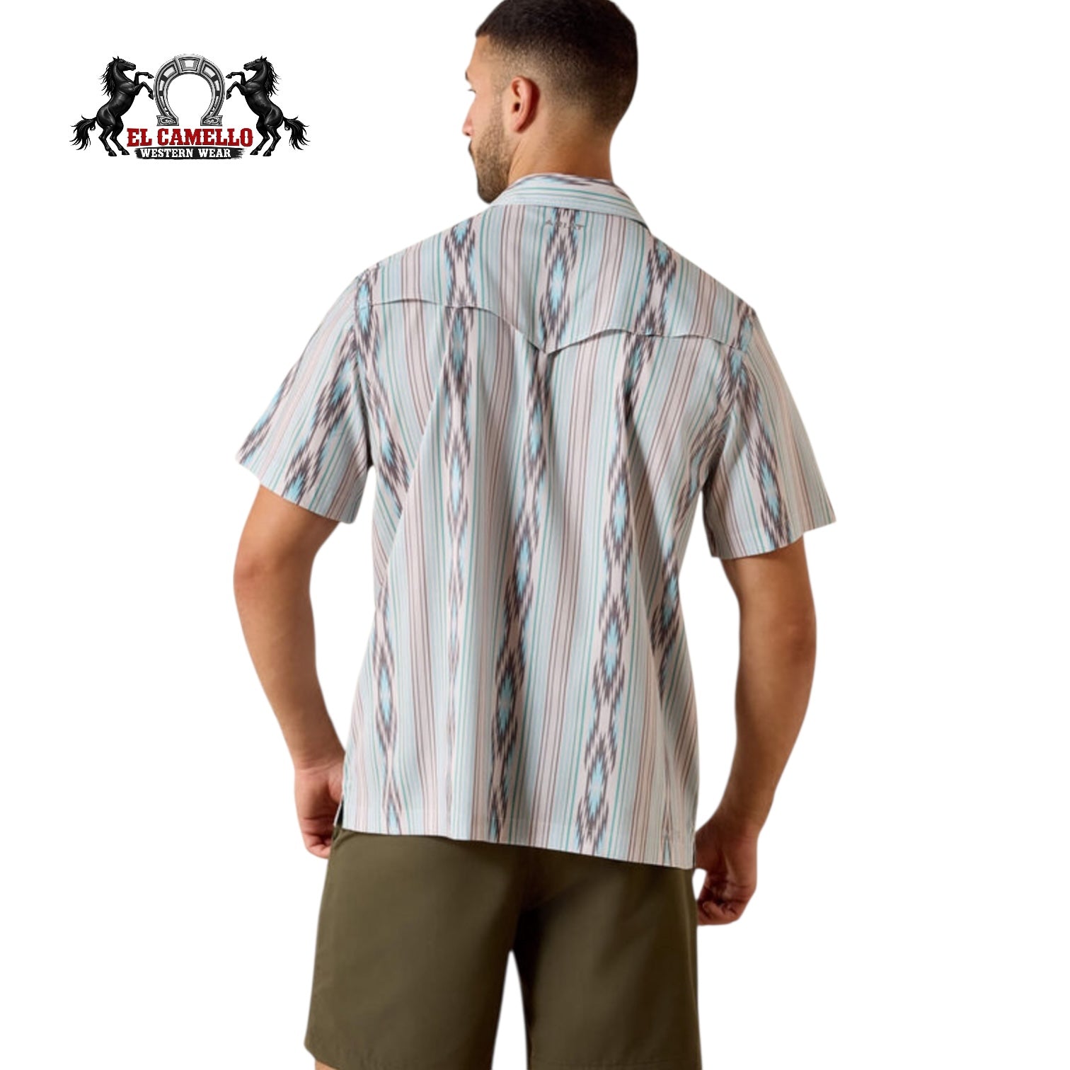 Ariat Men’s Western Performance Snap Shirt – Turquoise & Brown Stripe