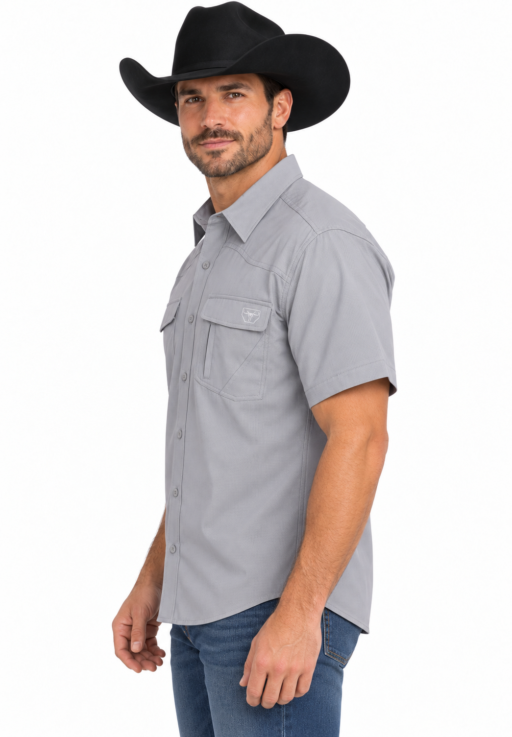 Men’s Light Gray Short-Sleeve Western Shirt – PGS8786