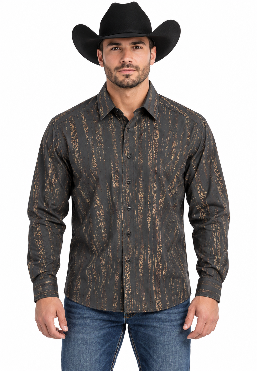 Platini Men’s Charcoal Abstract Stripe Long Sleeve Shirt – FPL11488