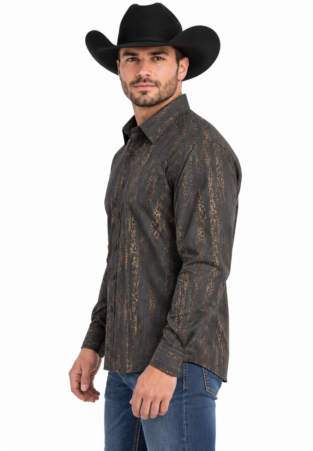 Platini Men’s Charcoal Abstract Stripe Long Sleeve Shirt – FPL11488