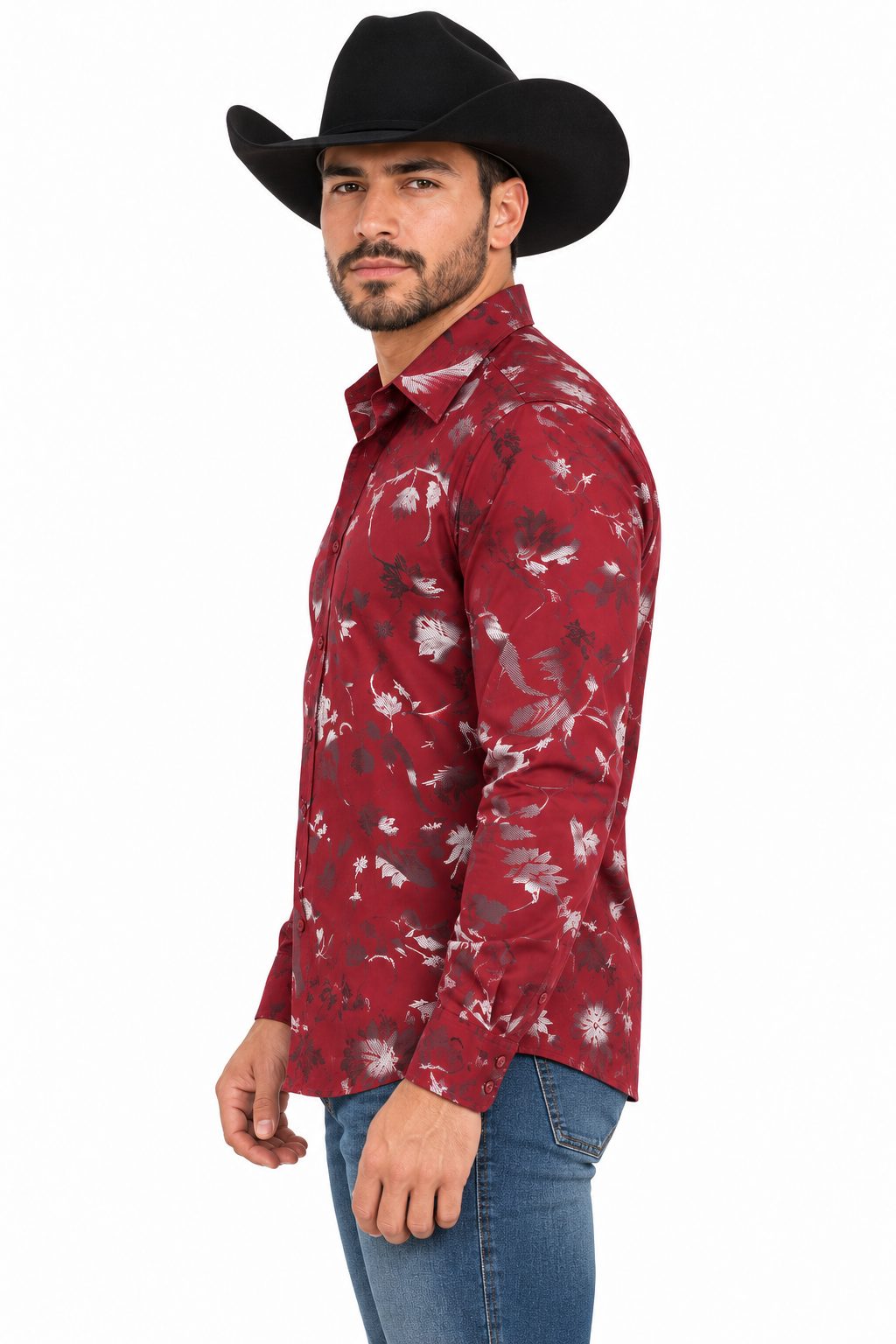Lamasini Men’s Red Floral Long-Sleeve Shirt