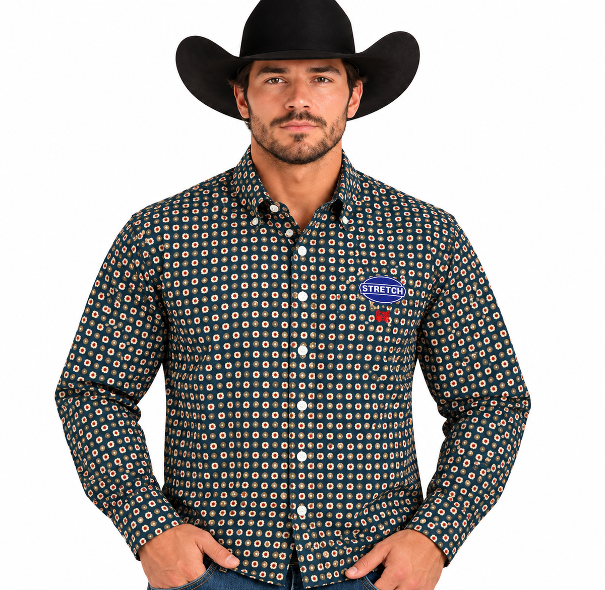 Cinch Men’s Teal Print Stretch Long Sleeve Shirt – MTW11058080