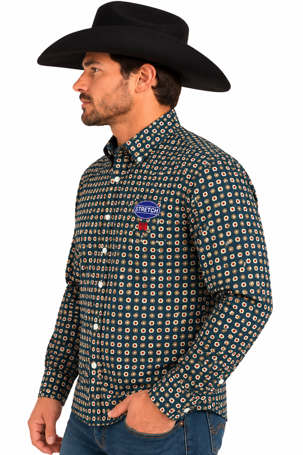 Cinch Men’s Teal Print Stretch Long Sleeve Shirt – MTW11058080