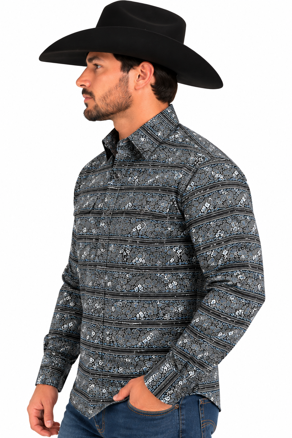 Cinch Men’s Black Paisley Print Long Sleeve Western Shirt – MTW1301076