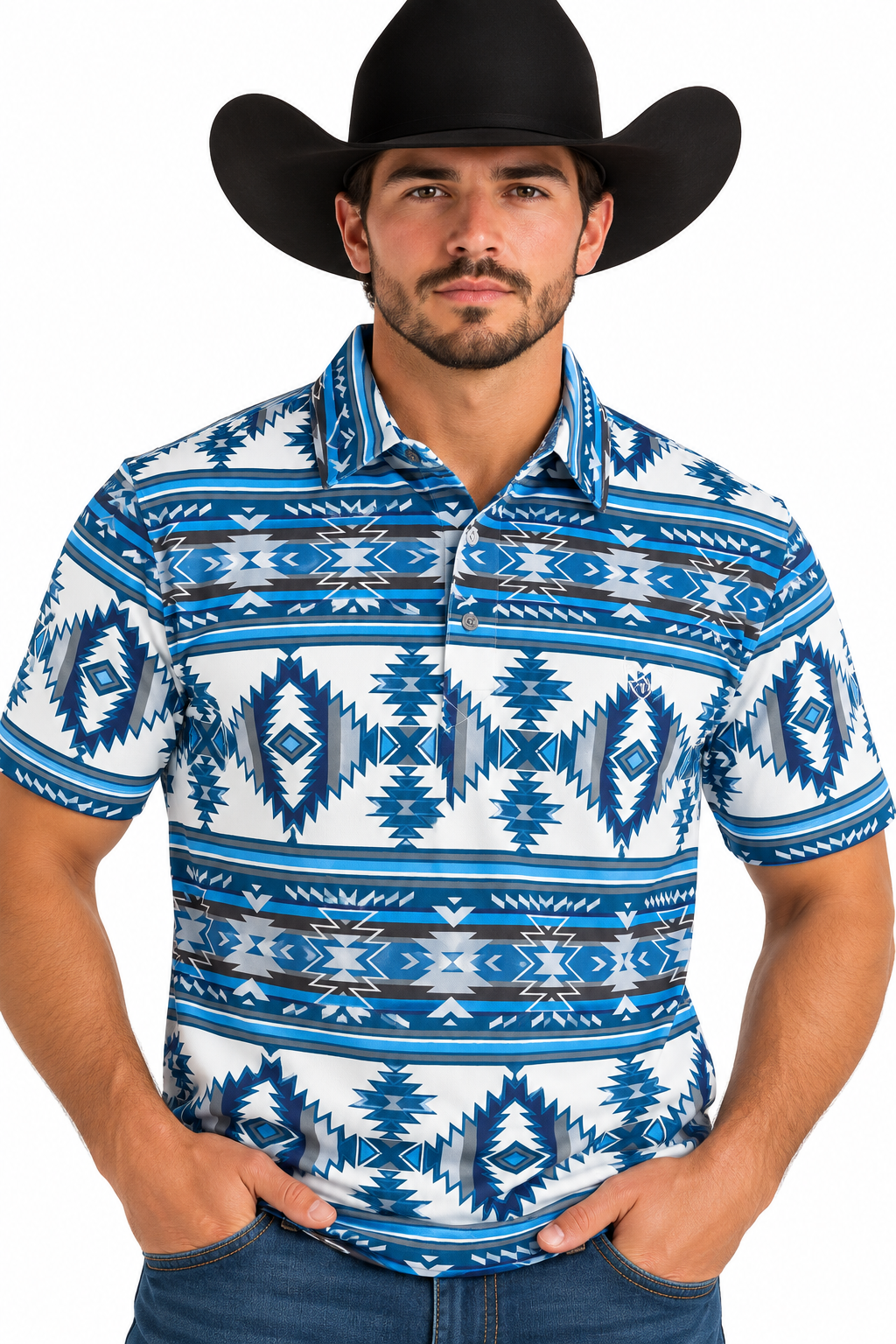 Ariat Men’s Blue Aztec Print Polo – AZP9913