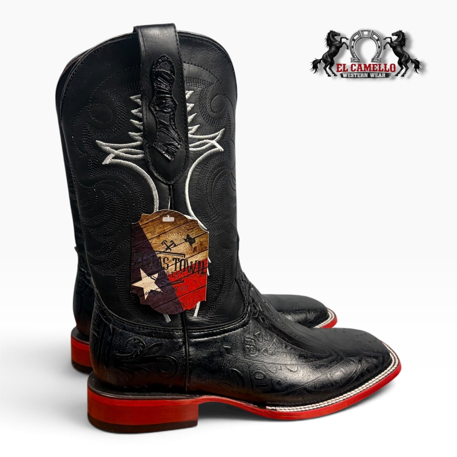 Texas Town Men’s Cincelado Negro & Napa Negro Western Boots – TTBM4320