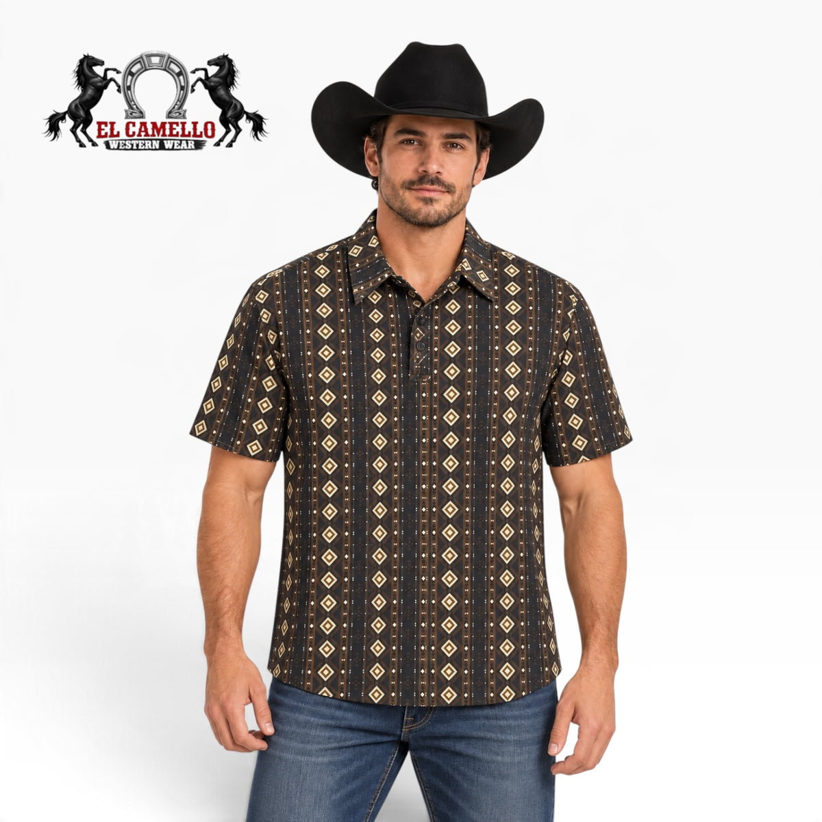 Platini Men’s Black & Brown Geometric T-Shirt – PGP11439