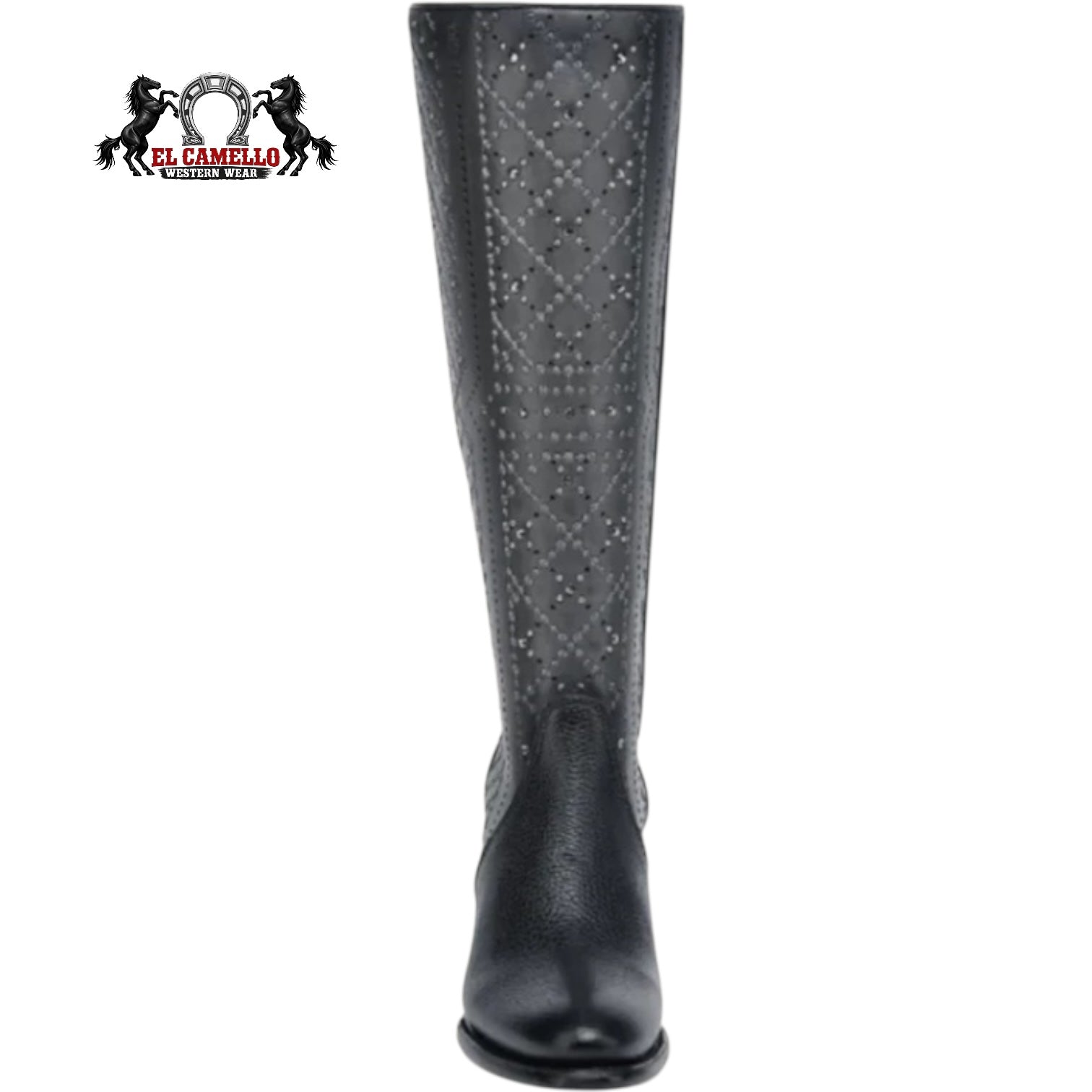 Cuadra Women’s Black Leather Tall Western Boots – Studded Design Cowboy Boots CC257