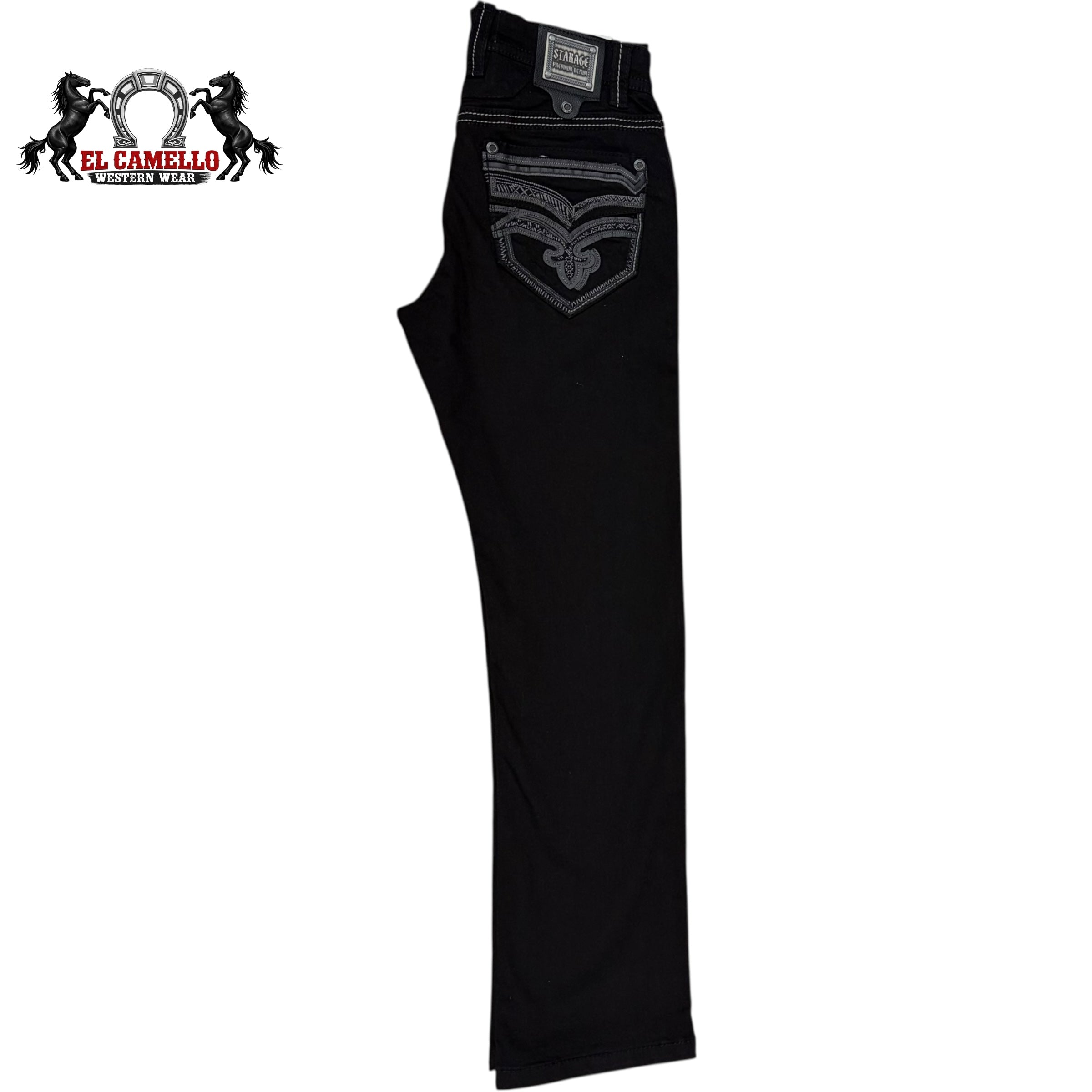 Star-Age Men’s Black Denim Jeans SA-033 – Western Style Embroidered Pocket