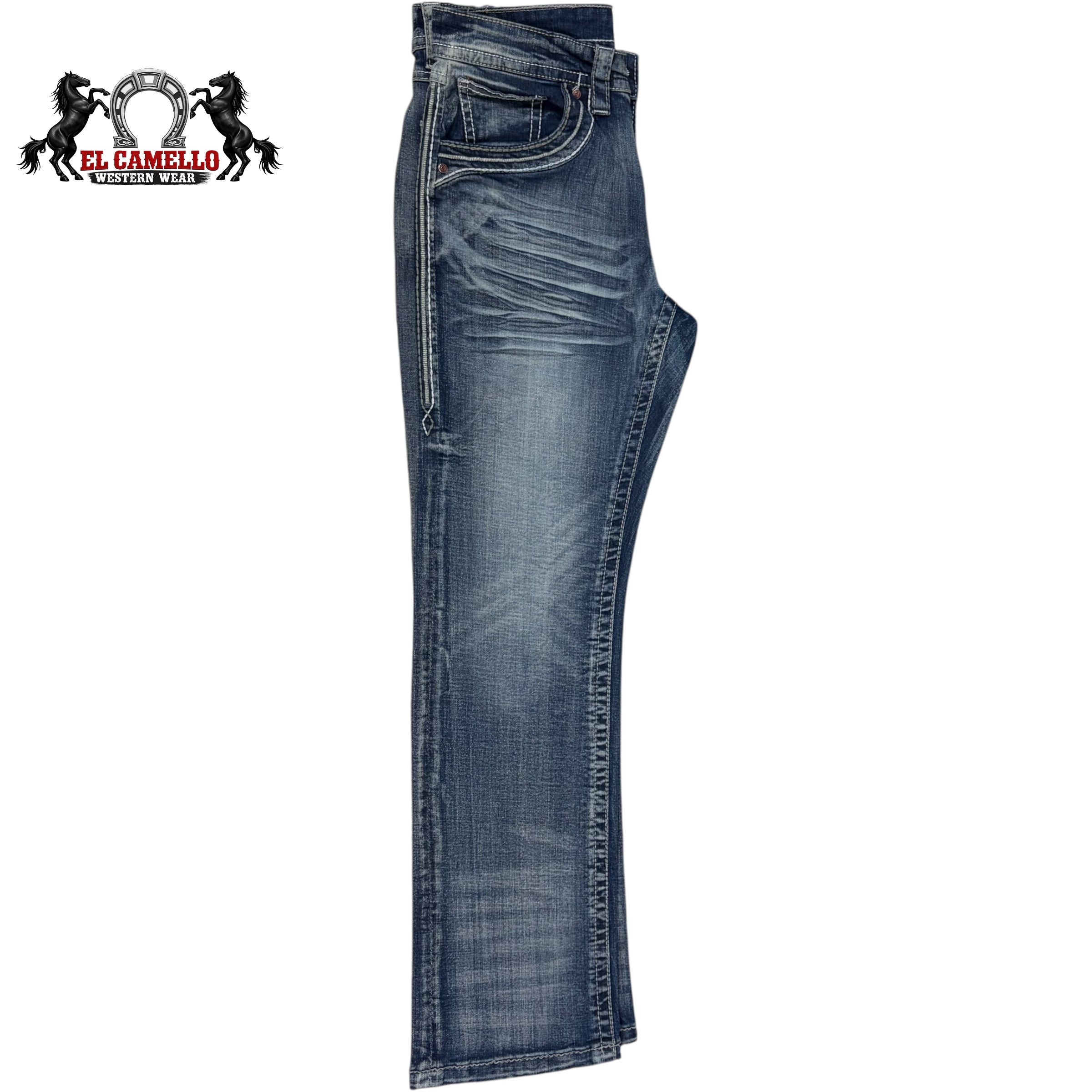 Star-Age Men’s Blue Denim Jeans SA-043 – Western Style Embroidered Pocket
