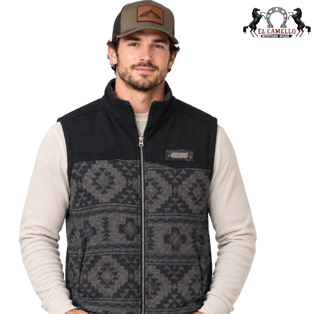 Men’s Black and Charcoal Aztec Print Western Vest MWV1543012