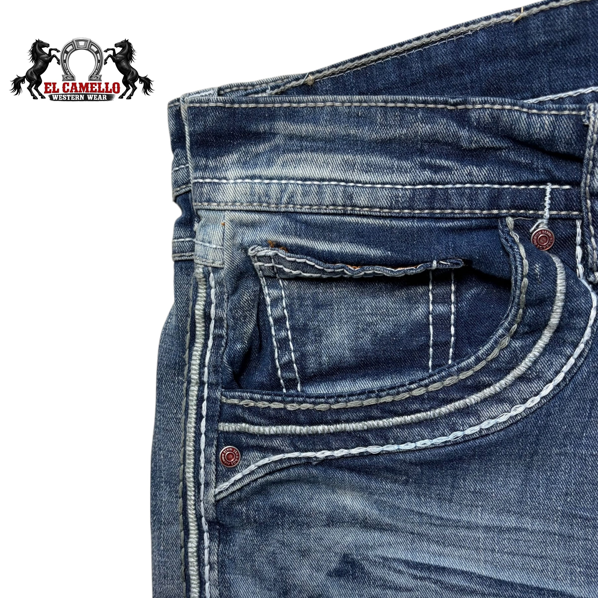 Star-Age Men’s Blue Denim Jeans SA-043 – Western Style Embroidered Pocket