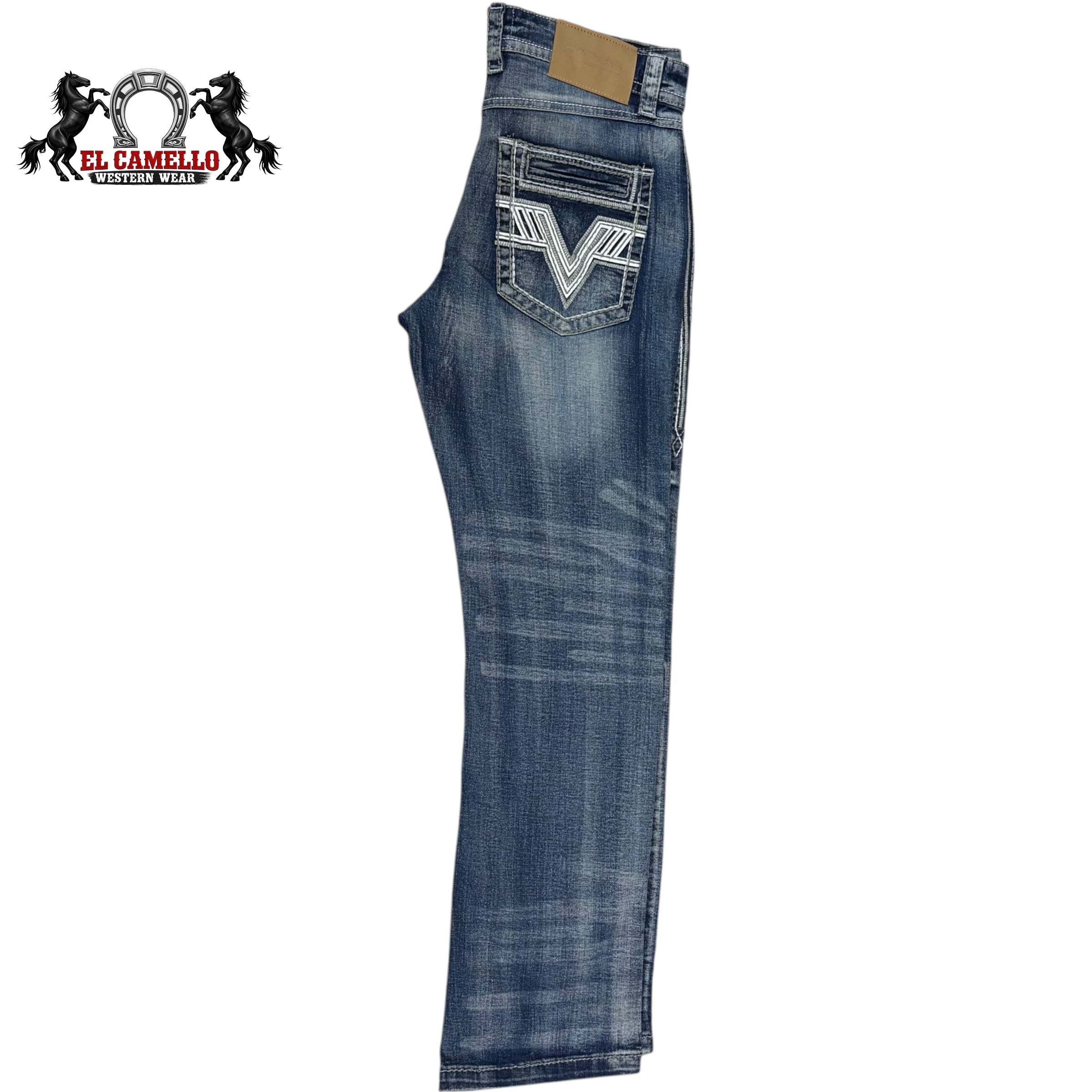 Star-Age Men’s Blue Denim Jeans SA-043 – Western Style Embroidered Pocket