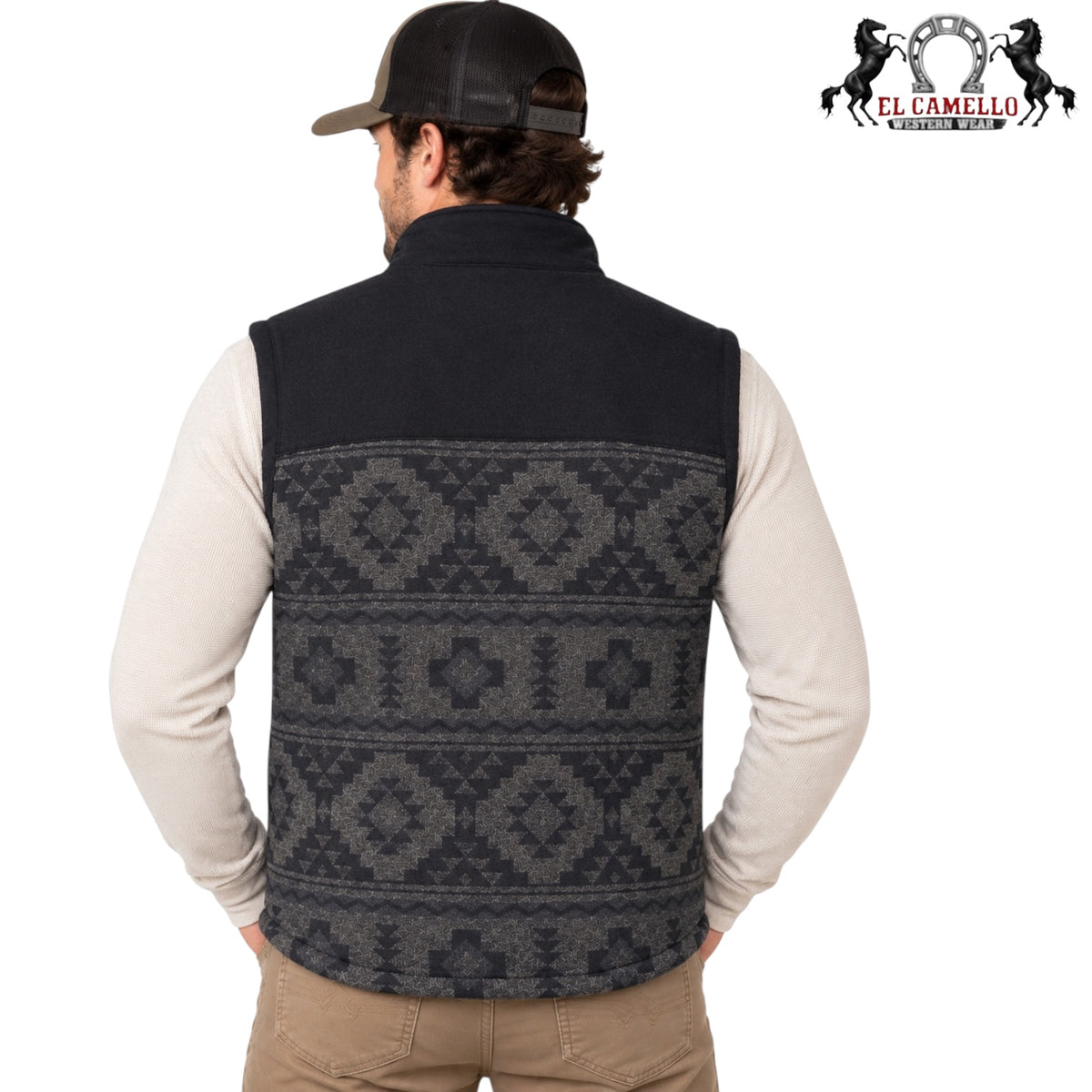 Men’s Black and Charcoal Aztec Print Western Vest MWV1543012
