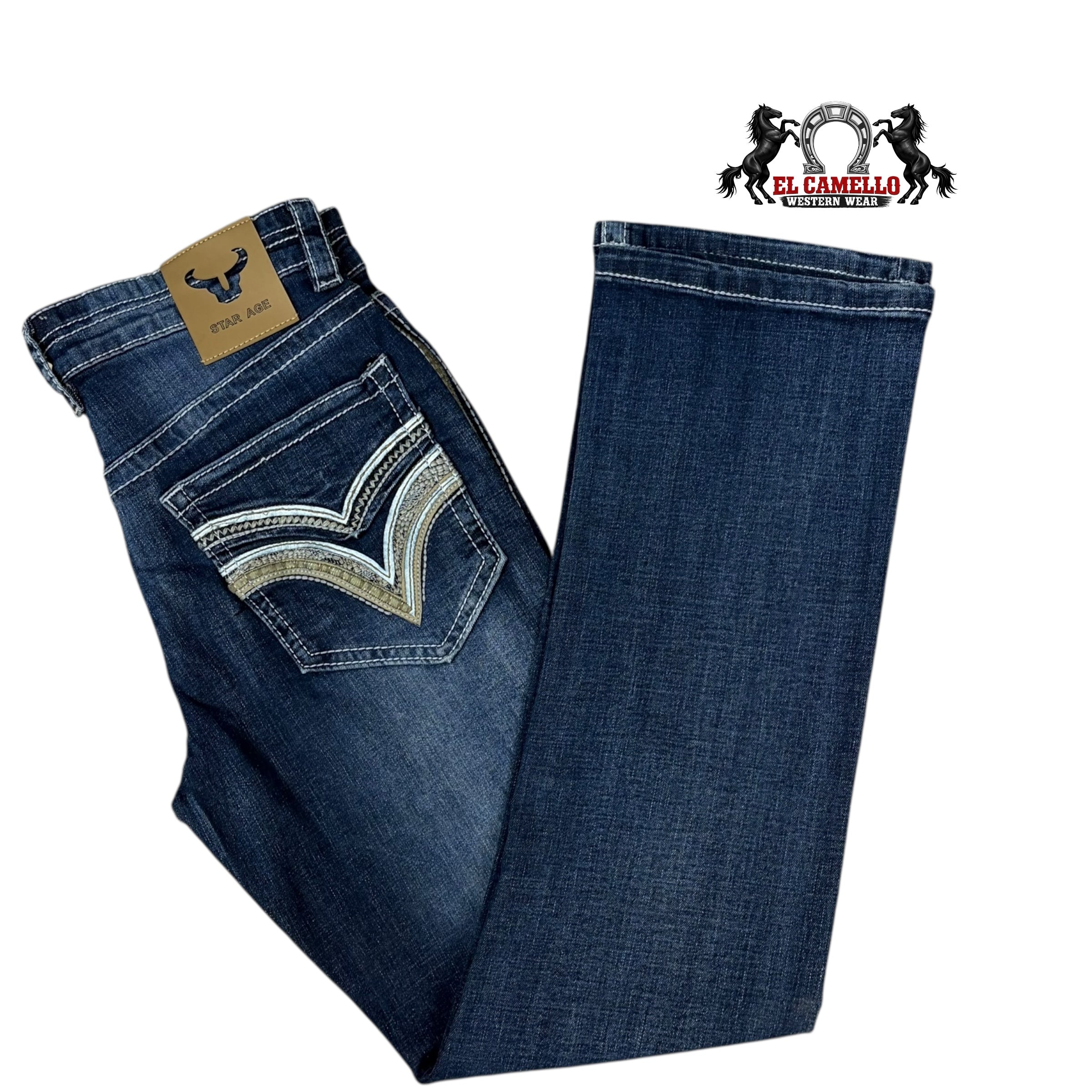 Star-Age Men’s Blue Denim Jeans SA-054 – Western Style Embroidered Pocket