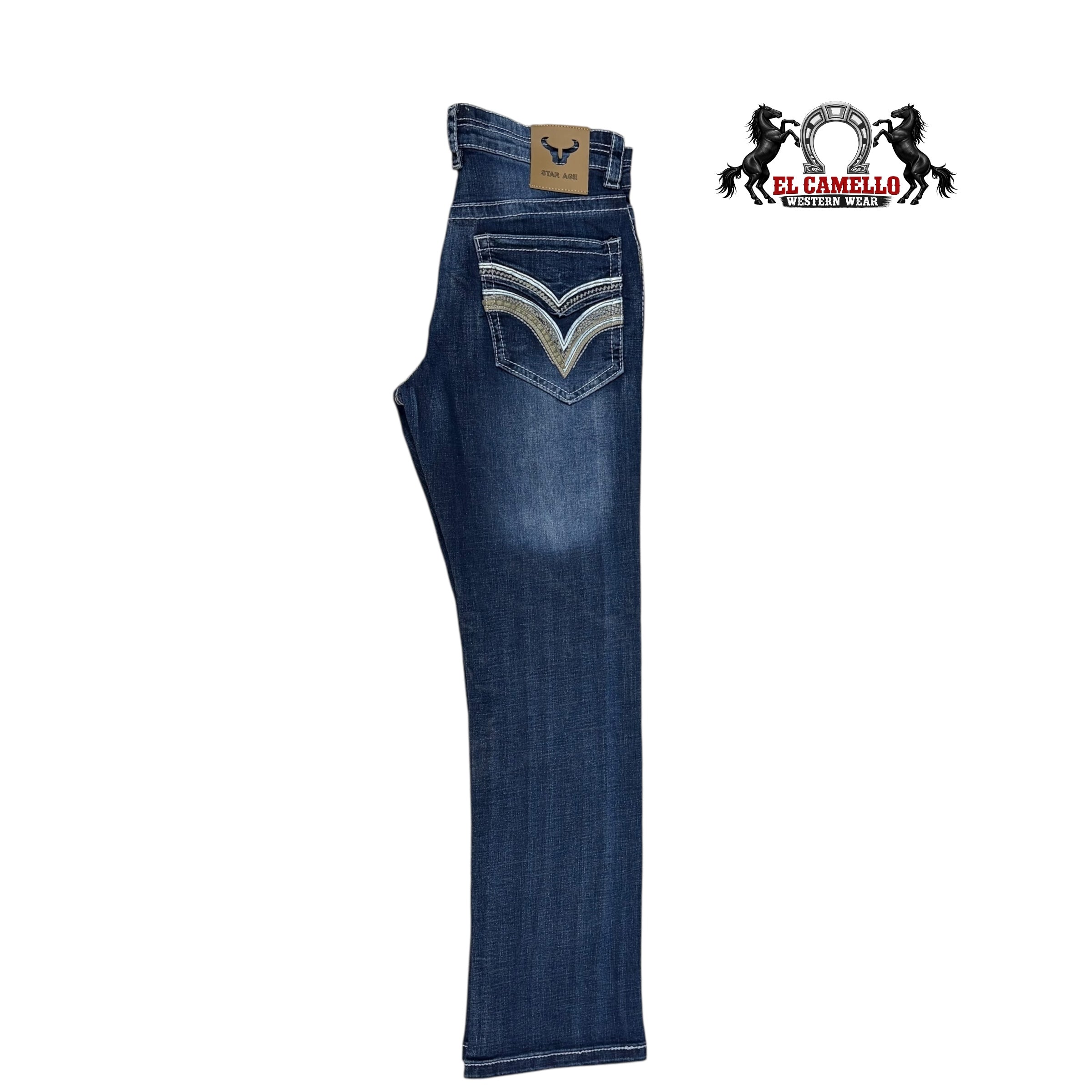 Star-Age Men’s Blue Denim Jeans SA-054 – Western Style Embroidered Pocket