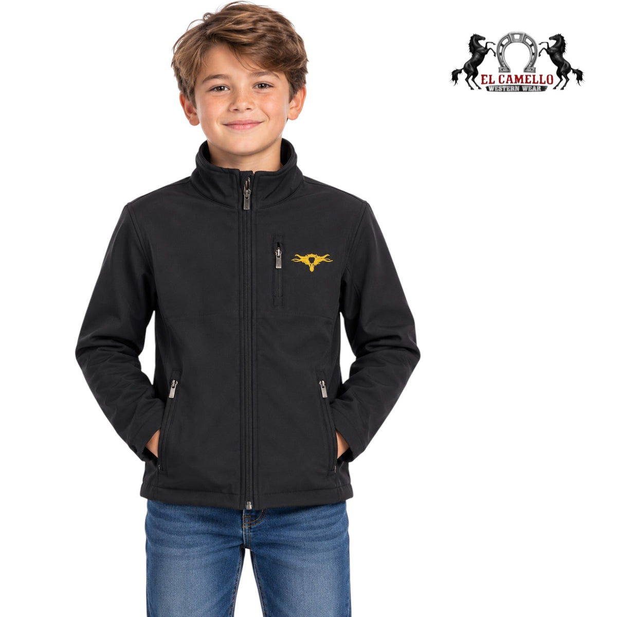 Torres Boys’ Black Longhorn Softshell Western Jacket
