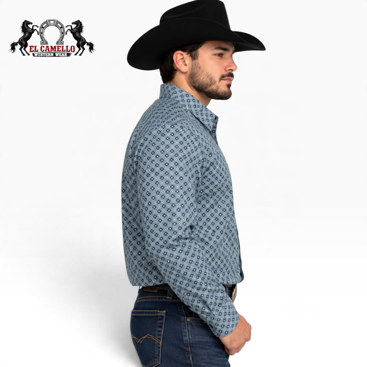 CINCH Men’s Navy Geometric Print Long Sleeve Western Shirt – MTW1347112 NAV