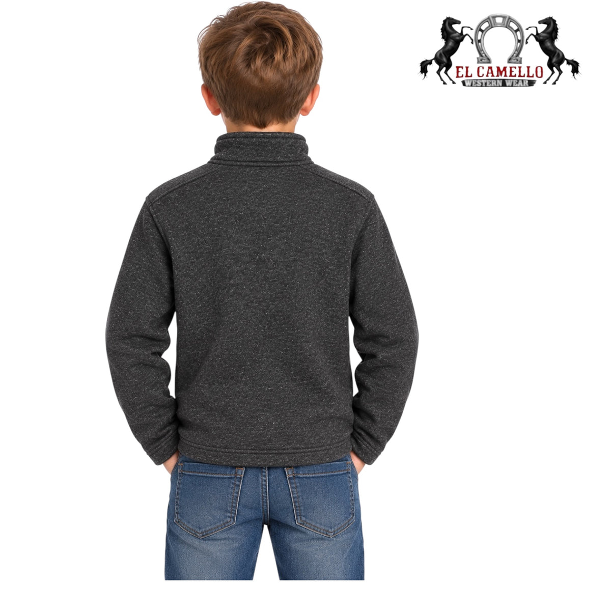 CINCH Boys’ Charcoal Heather Quarter-Zip Western Pullover