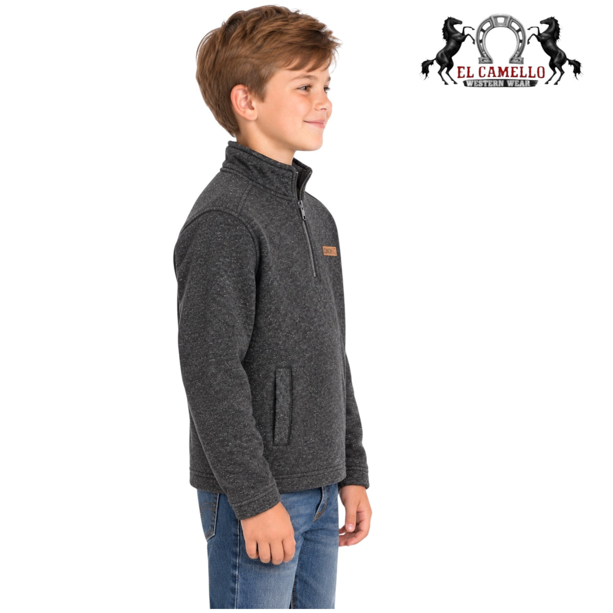 CINCH Boys’ Charcoal Heather Quarter-Zip Western Pullover
