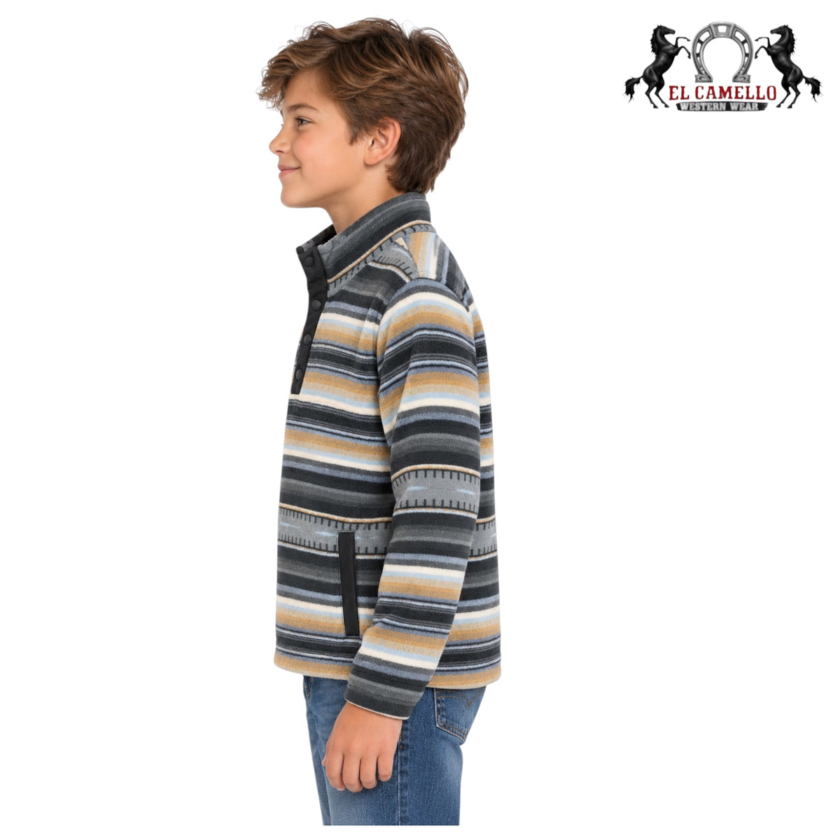 CINCH Boys’ Charcoal, Tan & Blue Striped Western Pullover