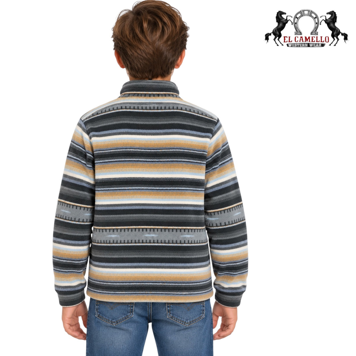 CINCH Boys’ Charcoal, Tan & Blue Striped Western Pullover