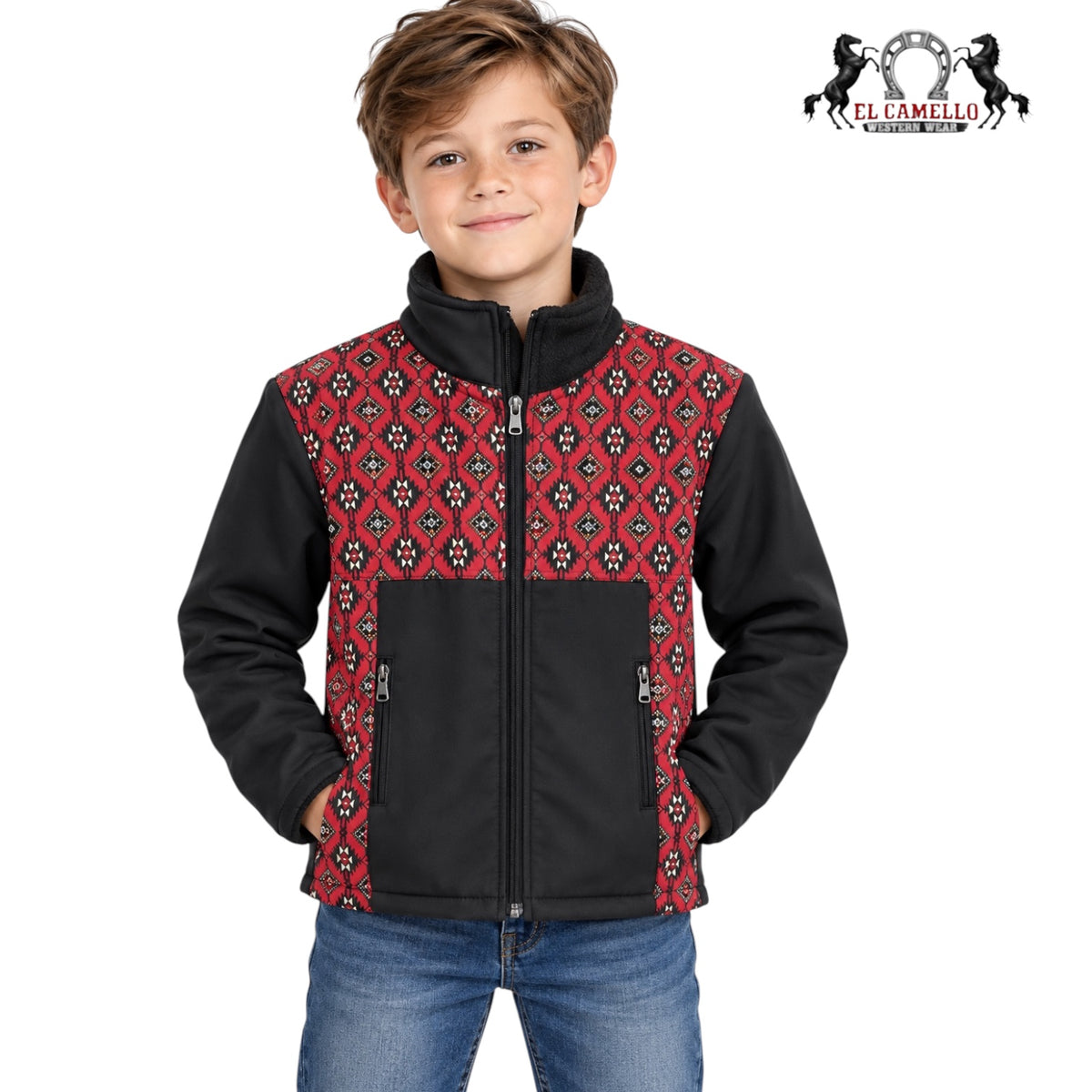 Boys’ Red &amp; Black Aztec Print Softshell Western Jacket