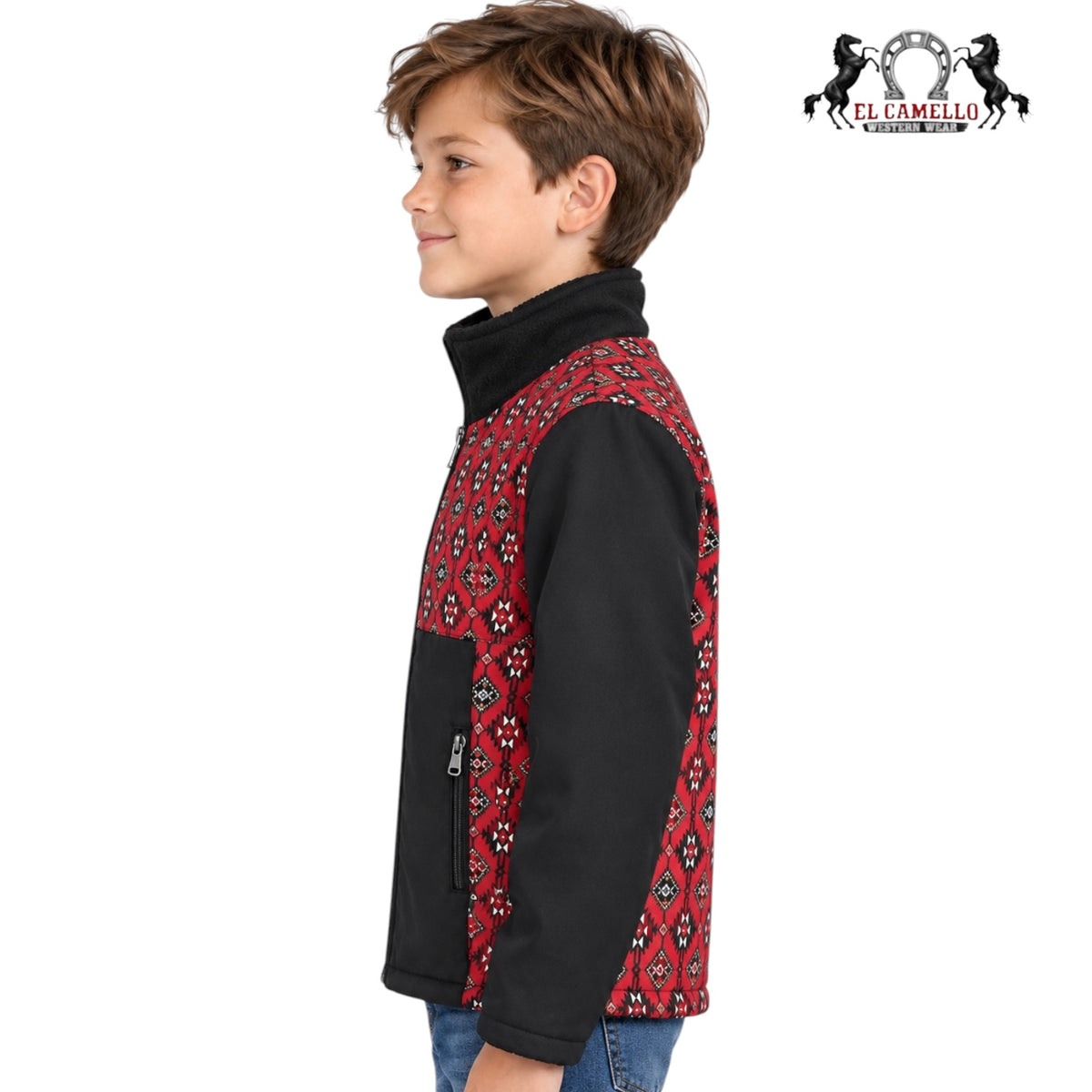 Boys’ Red &amp; Black Aztec Print Softshell Western Jacket