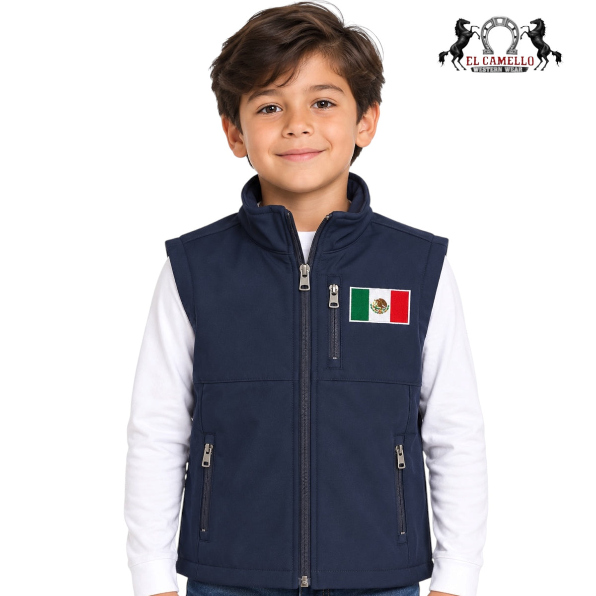 Boys’ Navy Blue Mexican Flag Softshell Western Vest