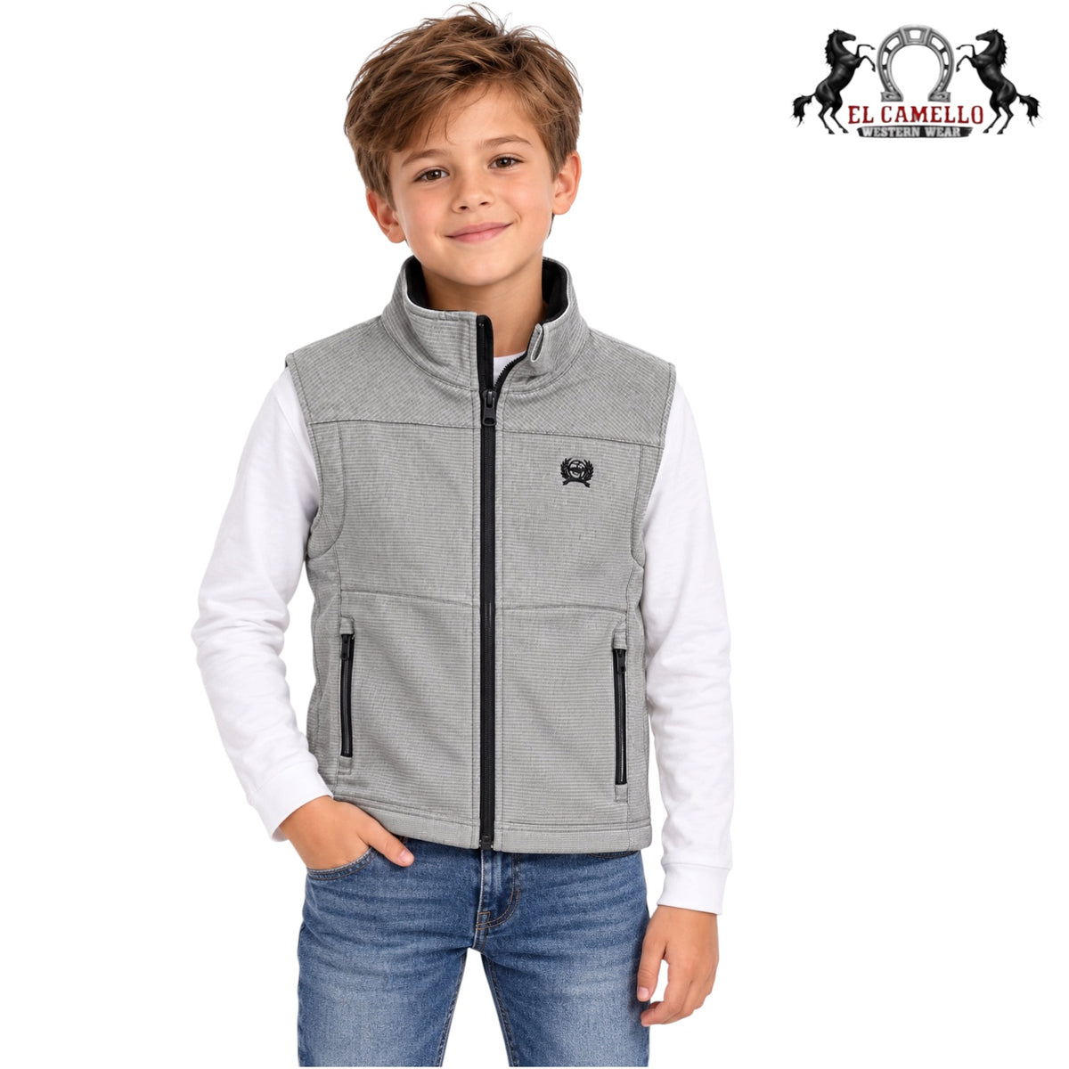 Boys’ Light Gray Softshell Western Vest