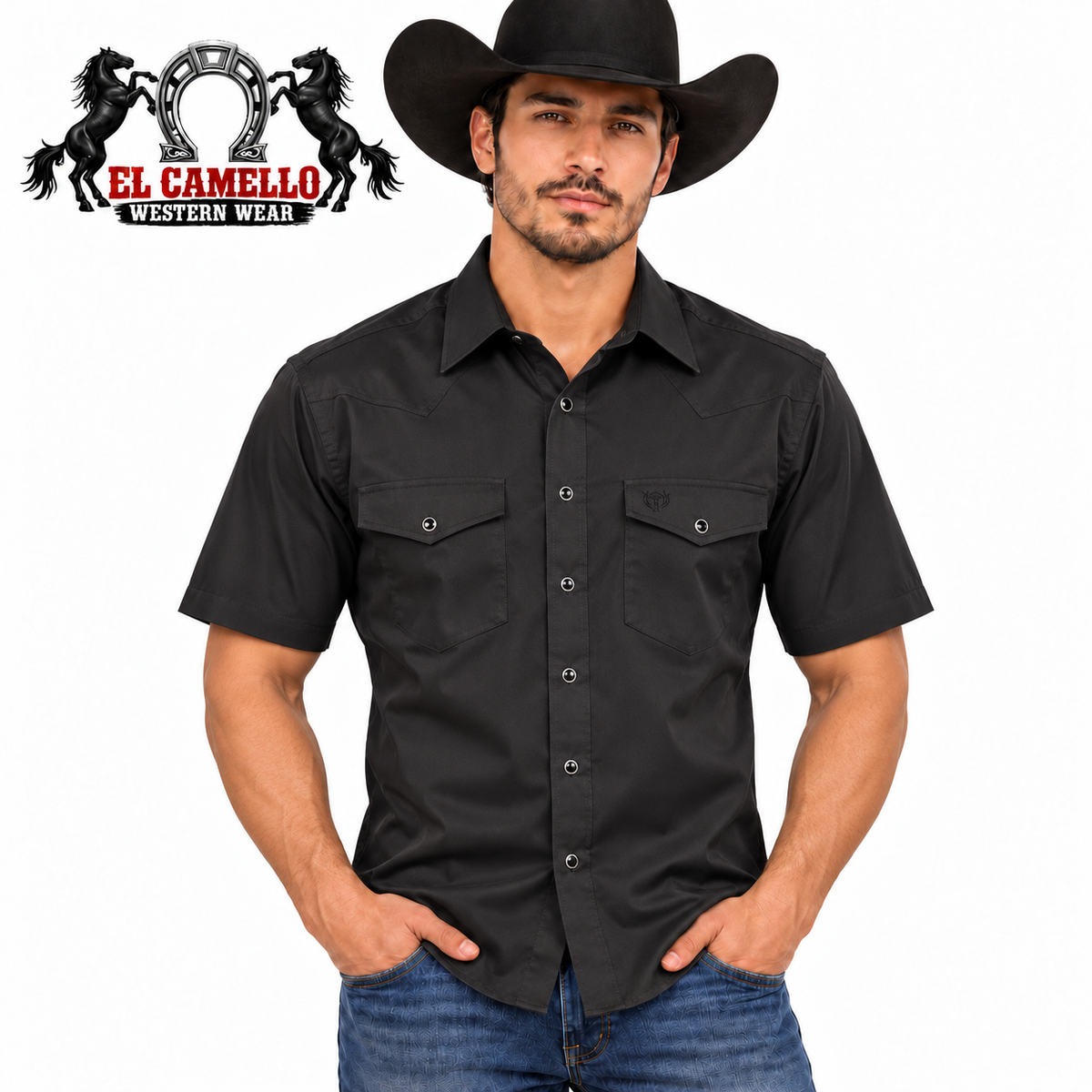American West Men’s Black Short Sleeve Western Shirt – No. 1043