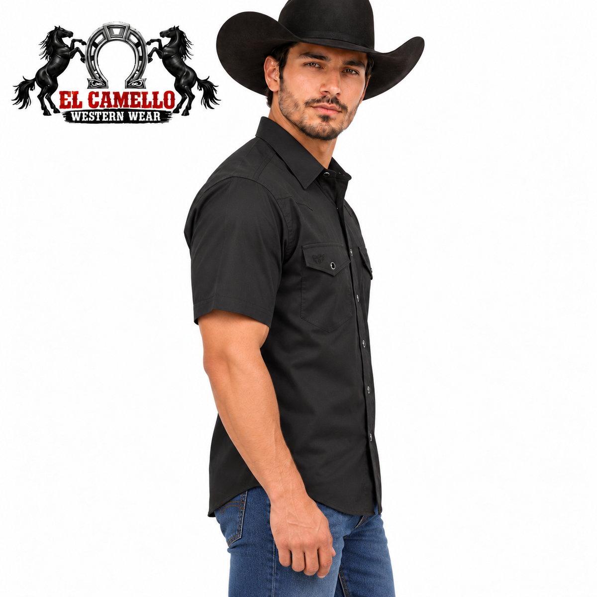 American West Men’s Black Short Sleeve Western Shirt – No. 1043