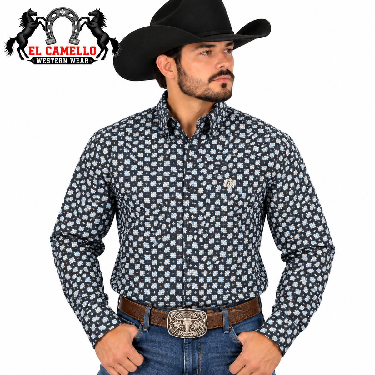 CINCH Men's Navy Blue Geometric Print Stretch Long Sleeve Shirt – MTW110578