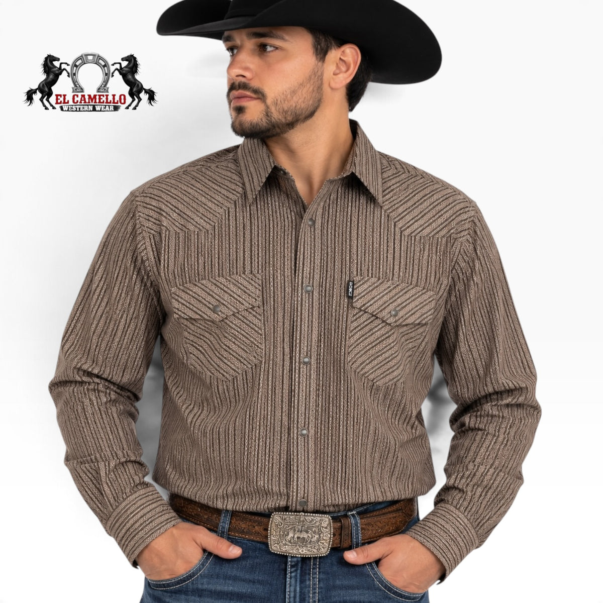 CINCH Men's Brown Geometric Stripe Modern Fit Long Sleeve Western Shirt – MTW1303080 BRN
