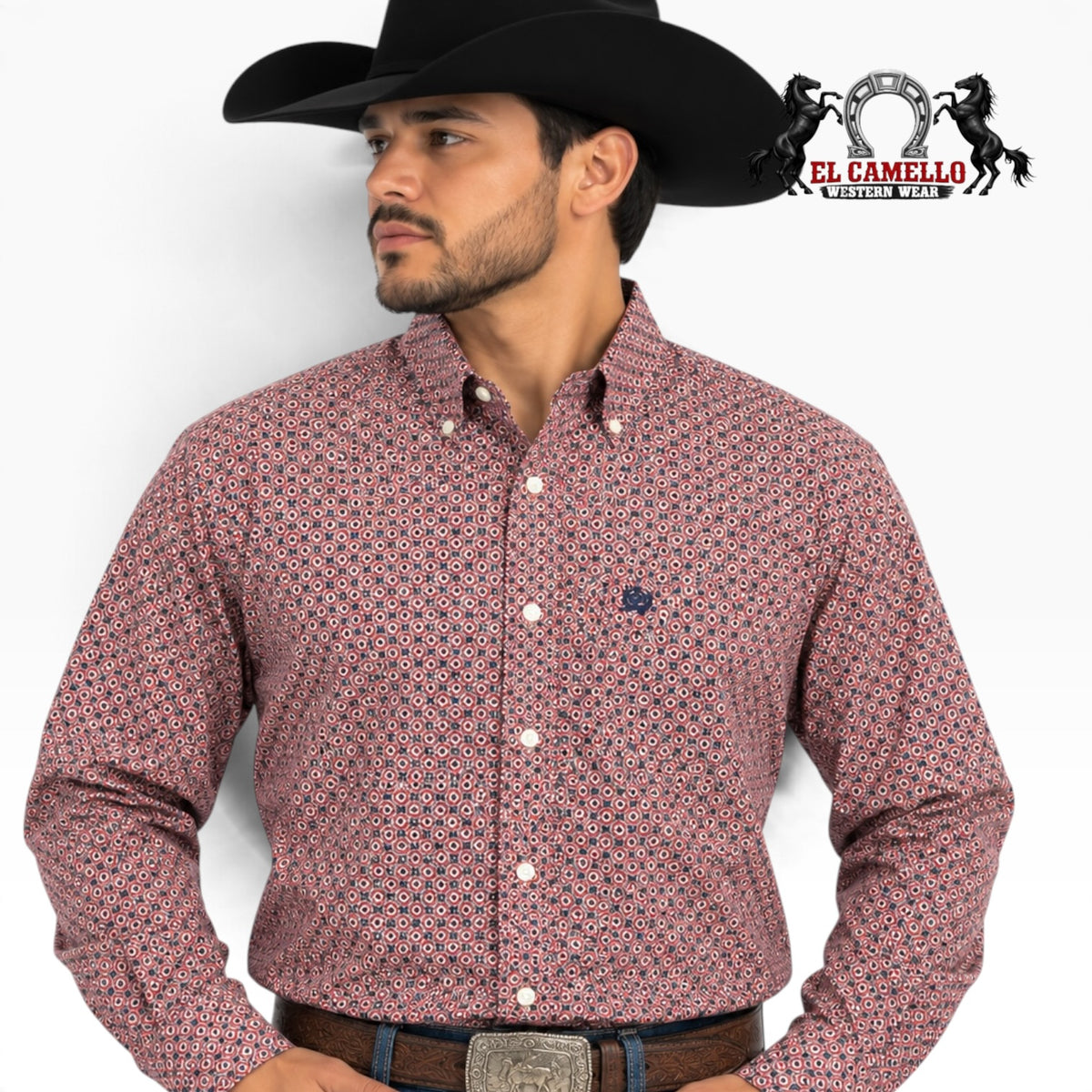 CINCH Men's Red Geometric Print Long Sleeve Western Shirt MTW1105804