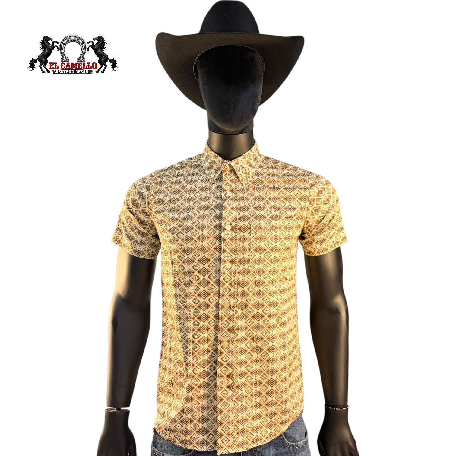 Montero Men’s Short Sleeve Shirt MT4061 Brown Geometric Print Button-Up Classic Fit