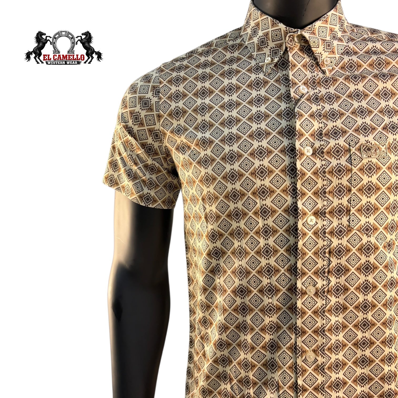 Montero Men’s Short Sleeve Shirt MT4061 Brown Geometric Print Button-Up Classic Fit