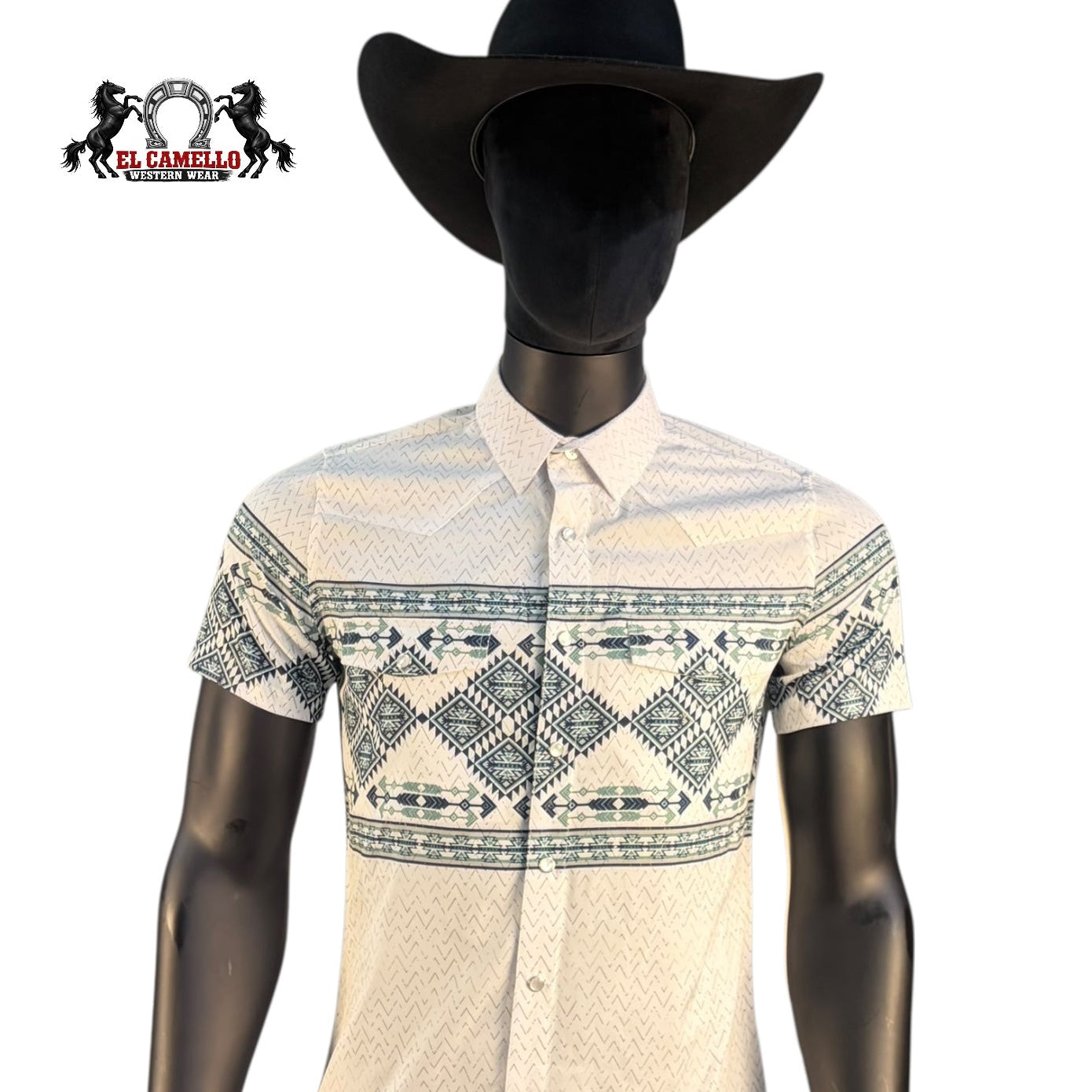 Montero Men’s White Short Sleeve Shirt MT4048 Western Aztec Print Button-Up Classic Fit