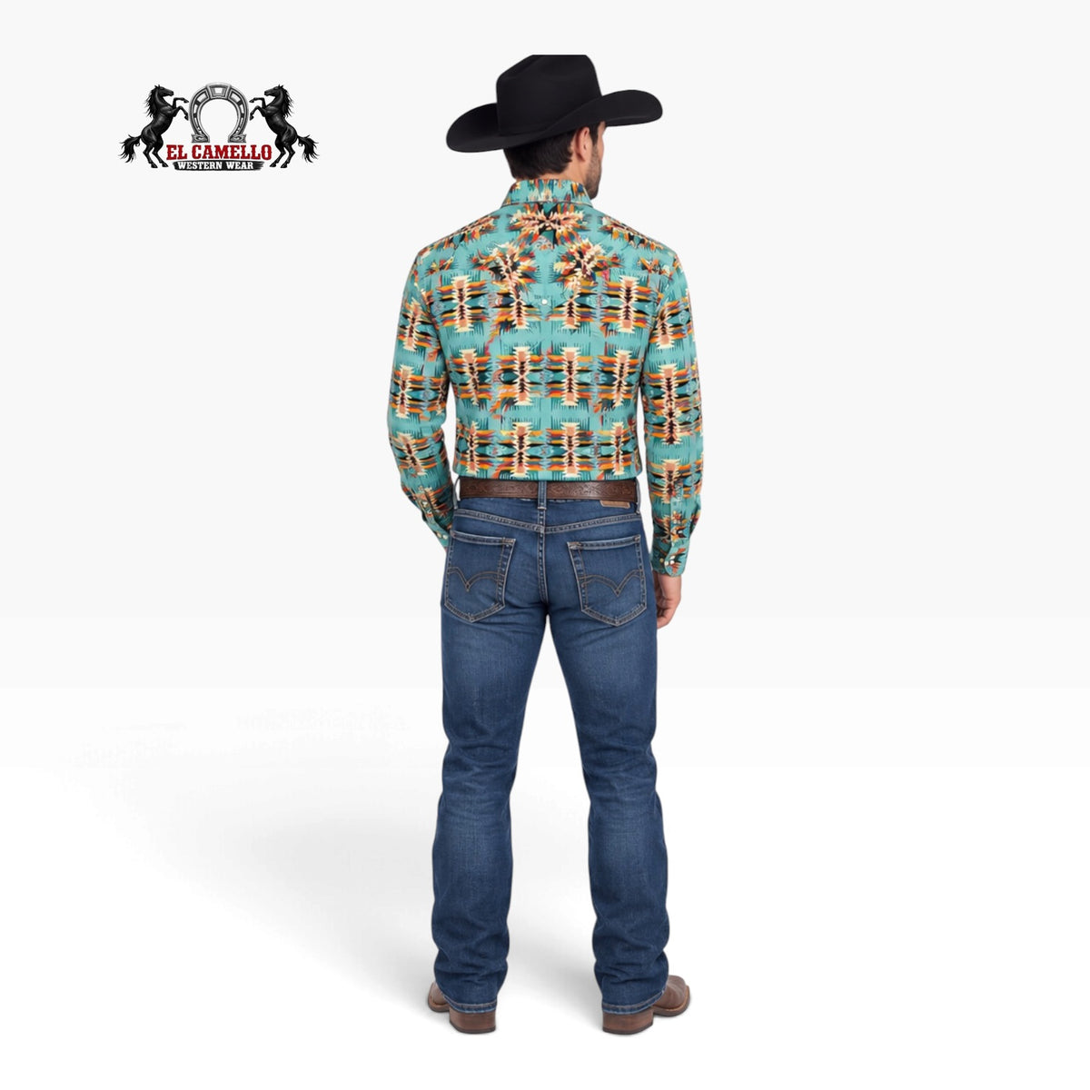 ROCK&ROLL Men's Turquoise Aztec Print Long Sleeve Western Shirt – BMN2S04727