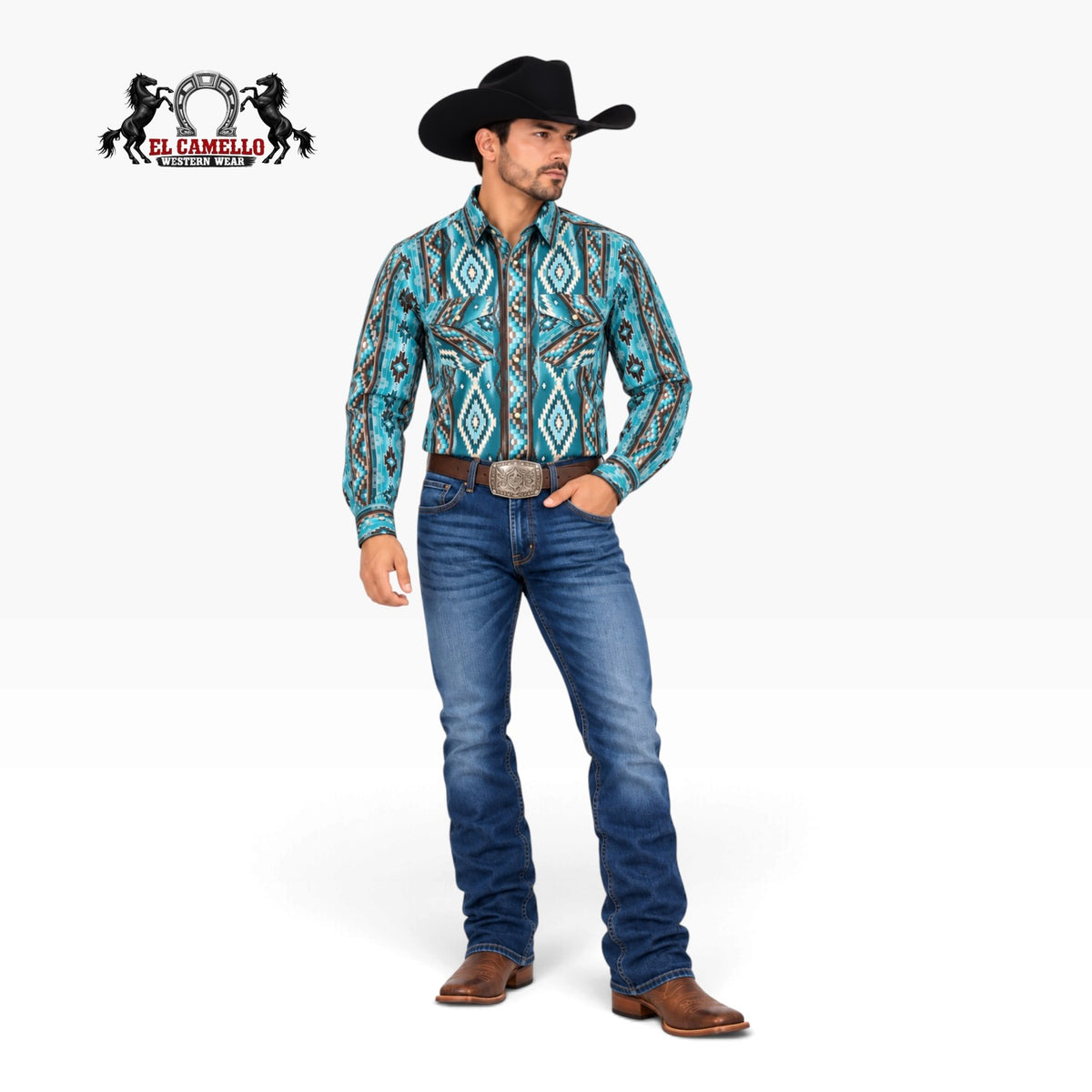 Rock & Roll Men's Turquoise Aztec Print Long Sleeve Western Shirt – BMN2S03946