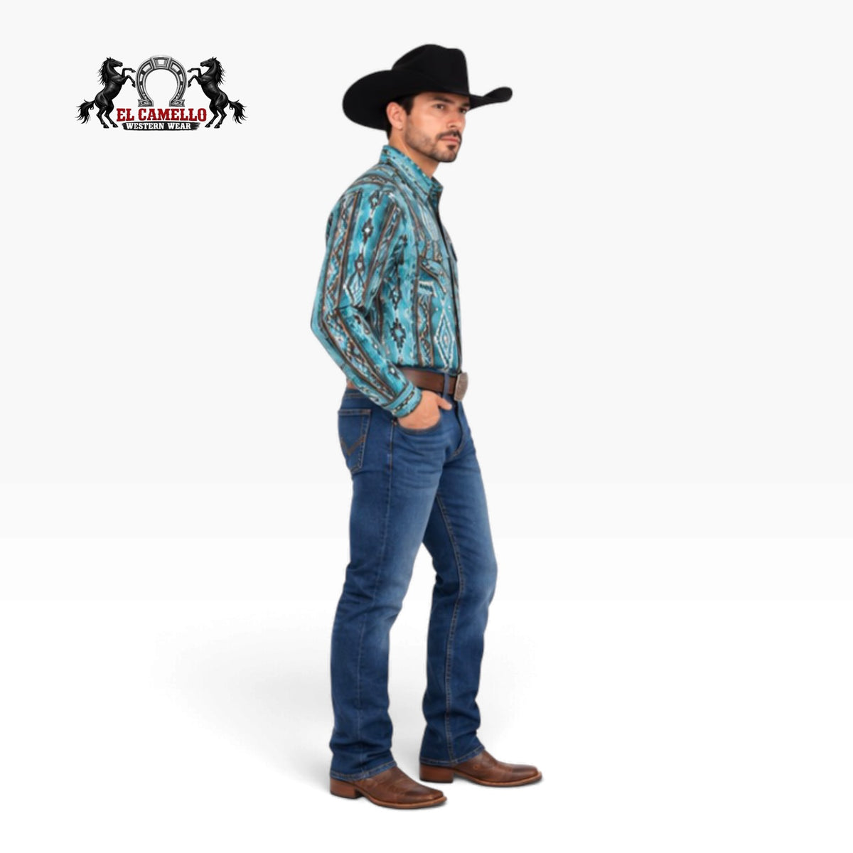 Rock & Roll Men's Turquoise Aztec Print Long Sleeve Western Shirt – BMN2S03946
