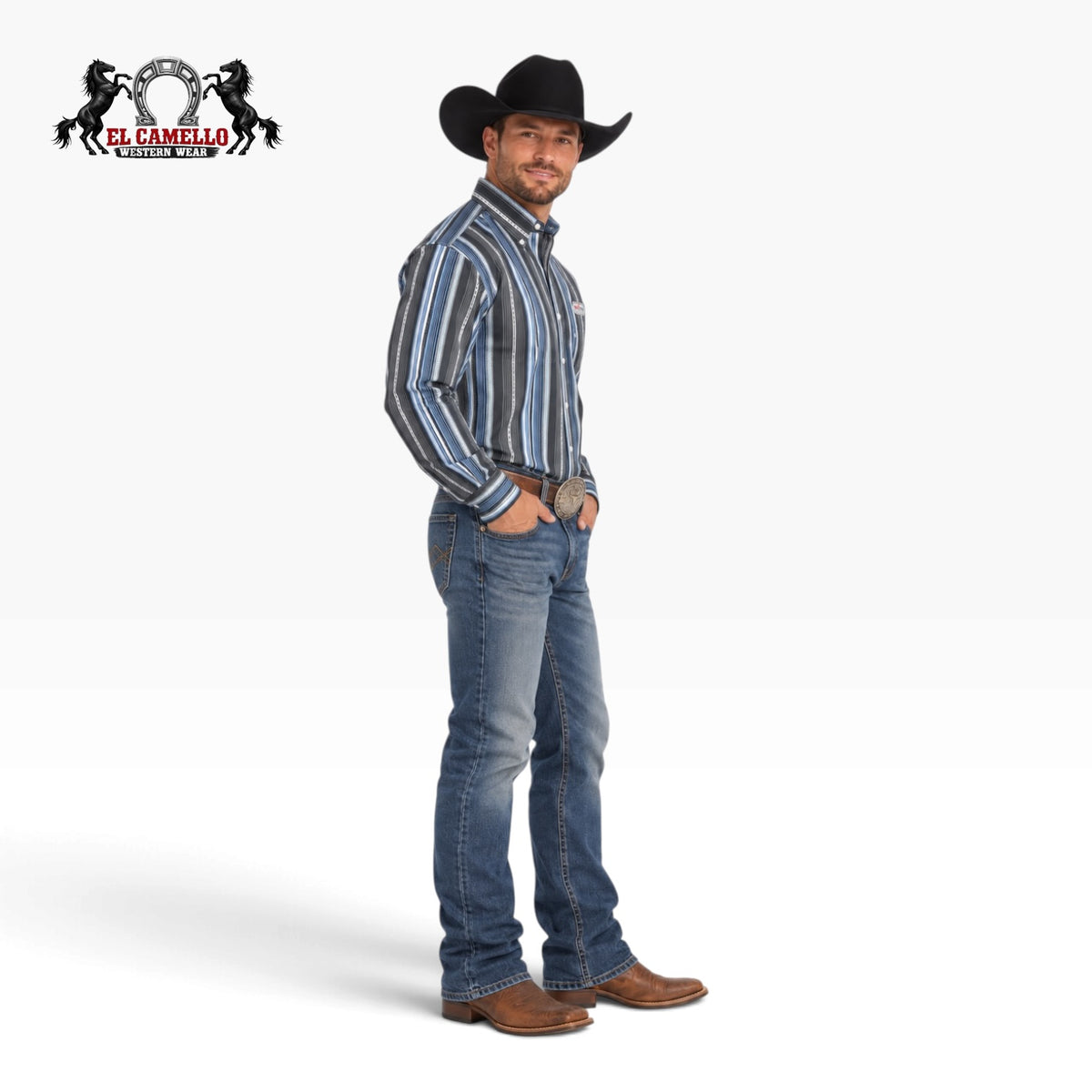 Rock & Roll Denim Men’s Blue & Charcoal Striped Long Sleeve Shirt – BMB2S03345