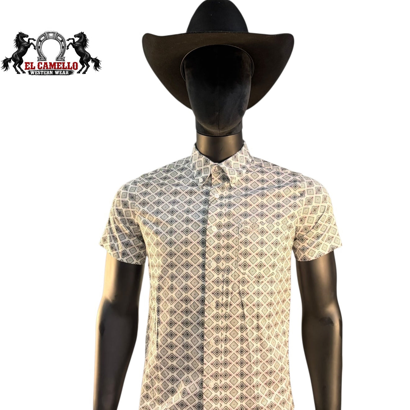 Montero Men’s White Short Sleeve Shirt MT4061 Geometric Print Button-Up Classic Fit
