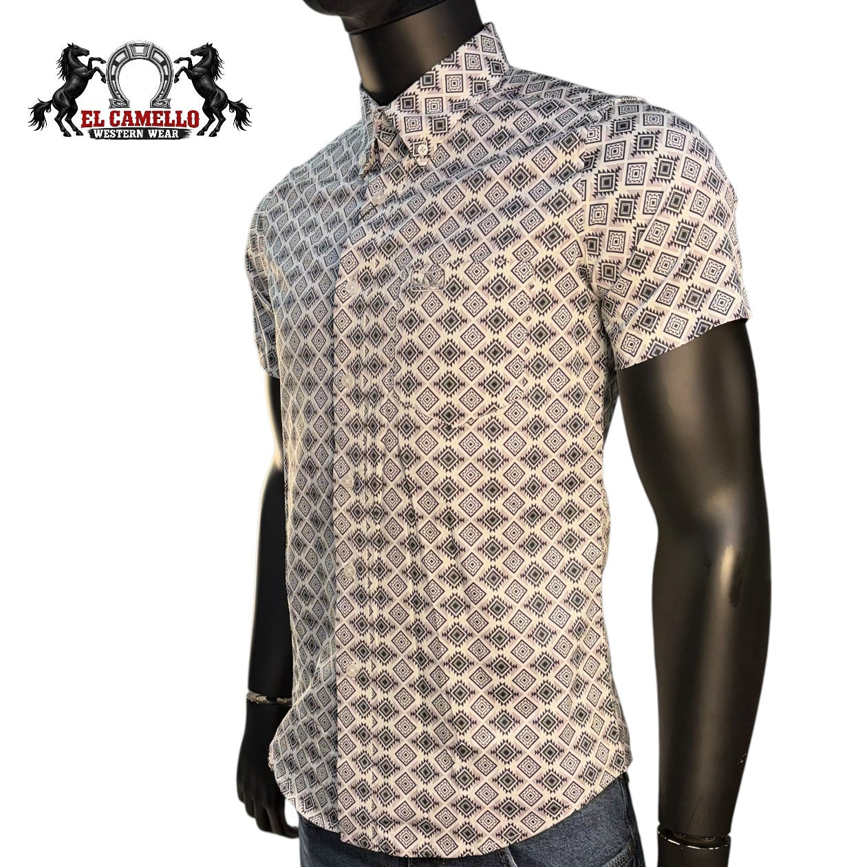 Montero Men’s White Short Sleeve Shirt MT4061 Geometric Print Button-Up Classic Fit