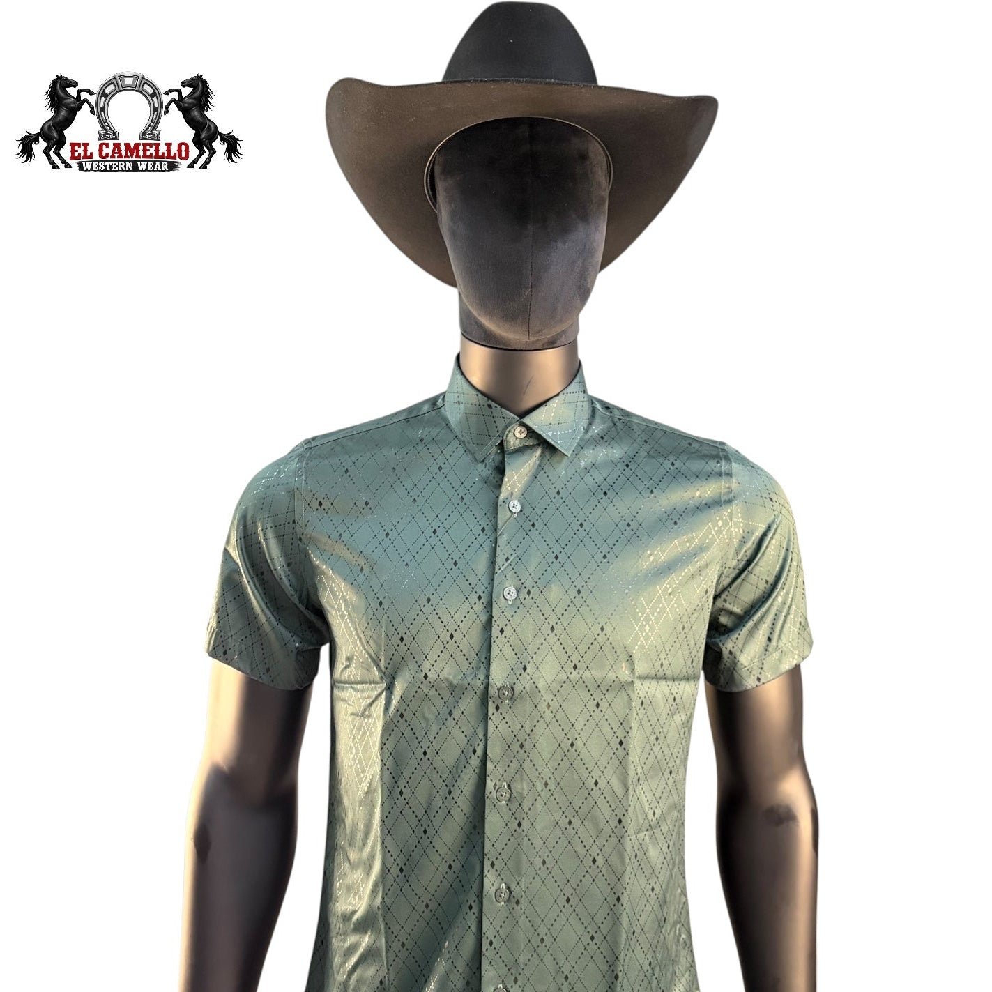 Montero Men’s Green Short Sleeve Shirt MT0829 Textured Pattern Button-Up Classic Fit